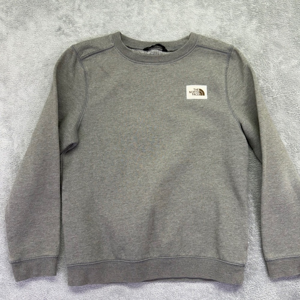 The North Face Youth Gray Crewneck Sweatshirt Long Sleeve‎ Logo Patch M M